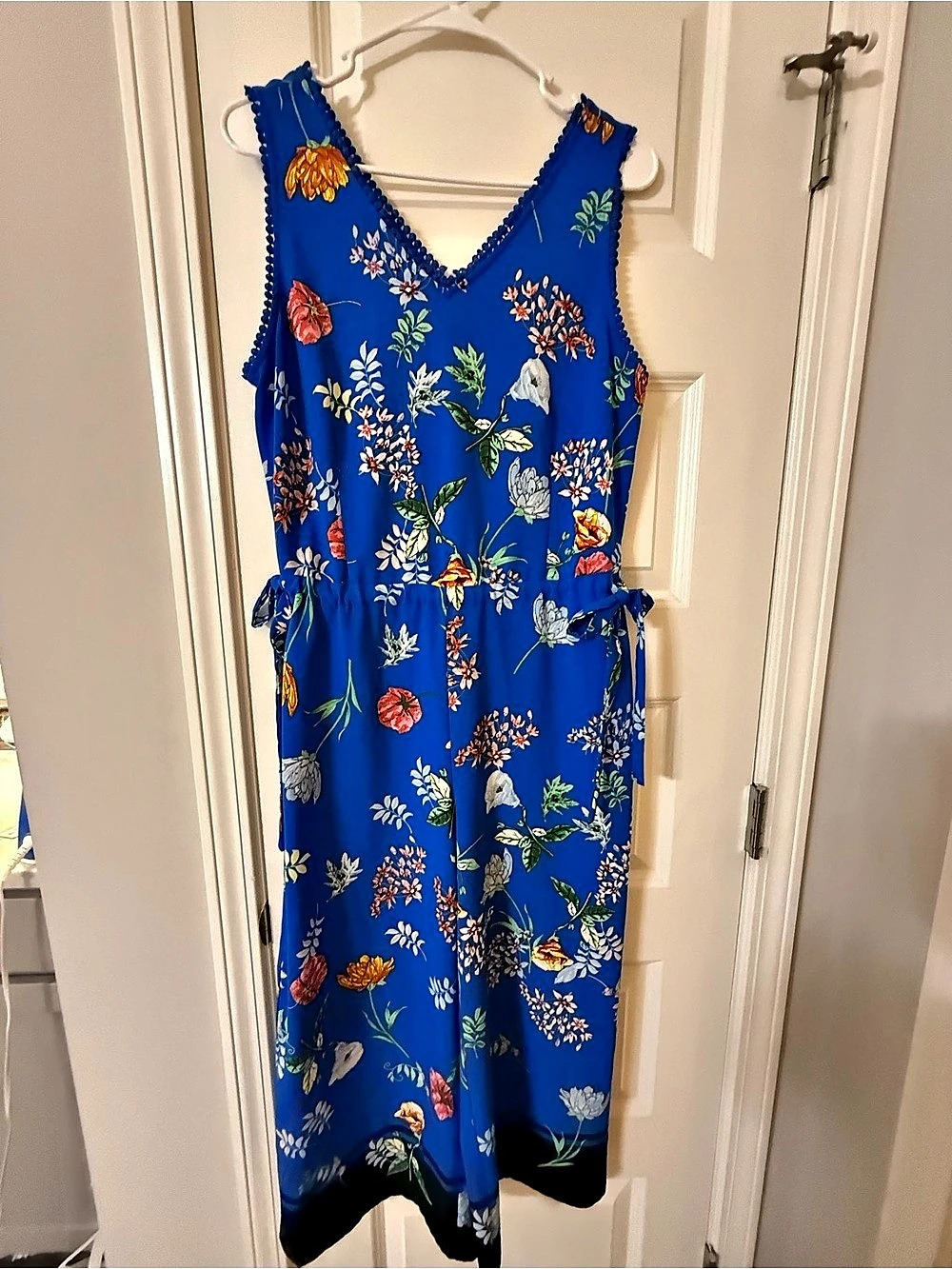 Carolina Belle Montreal Blue Floral Jumpsuit Size Large Wide Leg